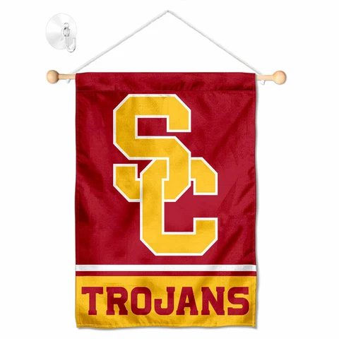 Southern Cal USC Trojans SC Logo Mini Window Banner Hanging with Suction Cup Cover