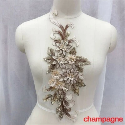 Lace Floral Embroidery Patches Trim Applique Wedding Formal Dress DIY Craft - Image 1 of 4