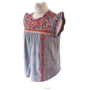 Falmer Heritage blau Streifen bestickt Blumen Bauern Top 12 UK Hippie Festival - Bild 1 von 10
