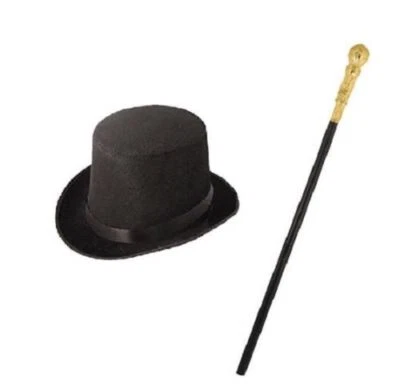 Kids Girls Boys Factory Owner Costume Top Hat & Cane Stick Book Week Fancy Dress - Image 1 of 2