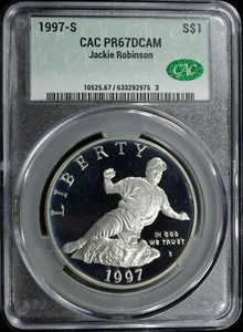 1997 S PROOF SILVER JACKIE ROBINSON COMMEMORATIVE DOLLAR CAC PR67 DCAM (2431688) - Picture 1 of 4