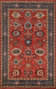 Red Heriz Serapi Oriental Hand-Knotted Rug for Living Room 6x9 ft
