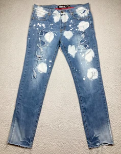 Preme Jeans Herren 36x33 Blau Distressed Bleached Straight Raw Hem Y2K Denim - Bild 1 von 22