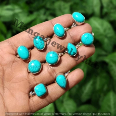 Regalo Turquesa Piedras Preciosas Lote de 5 PIEZAS Anillos Pequeños Chapados en Plata 925 Joyería al por mayor Foto 1 de 4