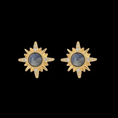 925 Пробы 5 мм синий белый мох агат начать 1/2'' серьги драгоценный камень - Изображение 1 из 2