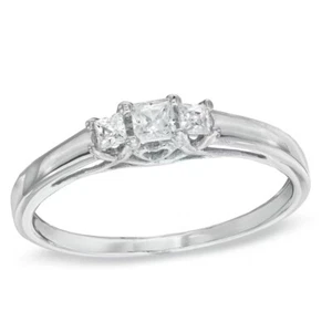 Zales .25-.5 Ct Tw Princess Cut Diamond 3 Stone Engagement Ring 10k White Gold - Picture 1 of 14