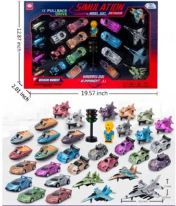 Deluxe Pull-Back Vehicle Playset 36-Piece Simulation Toy Set Cars Planes & More! - Picture 1 of 3