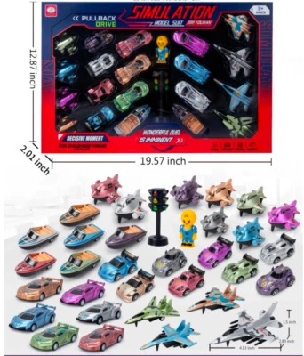 Deluxe Pull-Back Vehicle Playset 36-Piece Simulation Toy Set Cars Planes & More! - Image 1 of 3