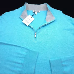 NEW! PETER MILLAR 1/4 ZIP SWEATER -XXL AQUA BLUE COTTON LYOCELL SILK DRESS GOLF - Picture 1 of 7