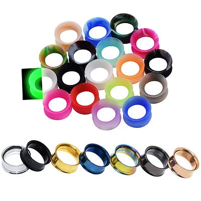 PAIR Ear Gauges Silicone Flexible Ear Tunnels Expander Eyelets Jewelry US - Image 1 of 4