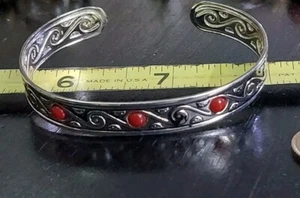 Vintage Costume Jewelry Bracelet Cuff Red Gemstone - Picture 1 of 5