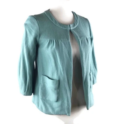 Chaqueta Blazer Tabitha By Anthropologie Mujer Talla 4 Azul Verde Lana Manga 3/4 Foto 1 de 4