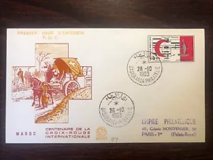 MOROCCO FDC COVER 1963 YEAR RED CROSS RED CRESCENT US SHIPPING $2 WORLDWIDE $2.5 - Picture 1 of 1