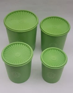 Set Of 4 Vintage Tupperware Servalier Nesting Canisters W/ Lids Lime/Apple Green - Picture 1 of 23