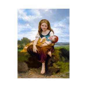Bouguereau, The Elder Sister, 1869, Canvas Print, 8.5" x 11" + Border - Picture 1 of 10