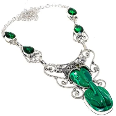 Praying Lady Malachite,Diopside Gemstone 925 Sterling Silver Necklace 18" P436 - Image 1 of 4