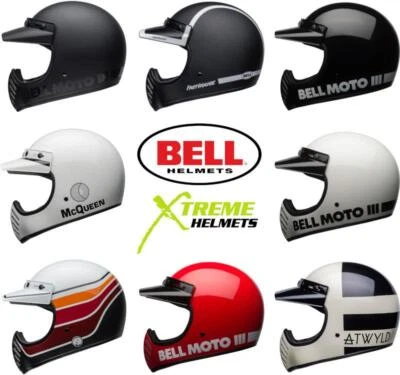 Bell Moto 3 Helmet Full Face Retro Vintage Fiberglass 5-snap Visor DOT XS-2XL - Image 1 of 4