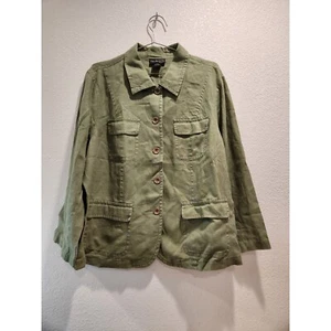 Style & Co. Linen Utility barn chore Jacket Olive Green Button Front Pockets 18W - Picture 1 of 4