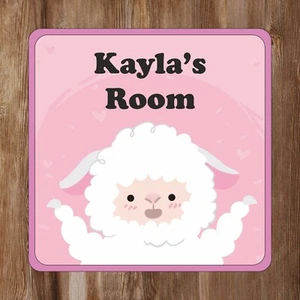 Cute Sheep Pink Sign Bedroom Door Sign Personalised With Any Name - Picture 1 of 1