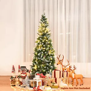 7.5 Unlit Snow Flocked Artificial Pencil Christmas Tree Hinged with Pine FREE🚚 - Picture 1 of 7
