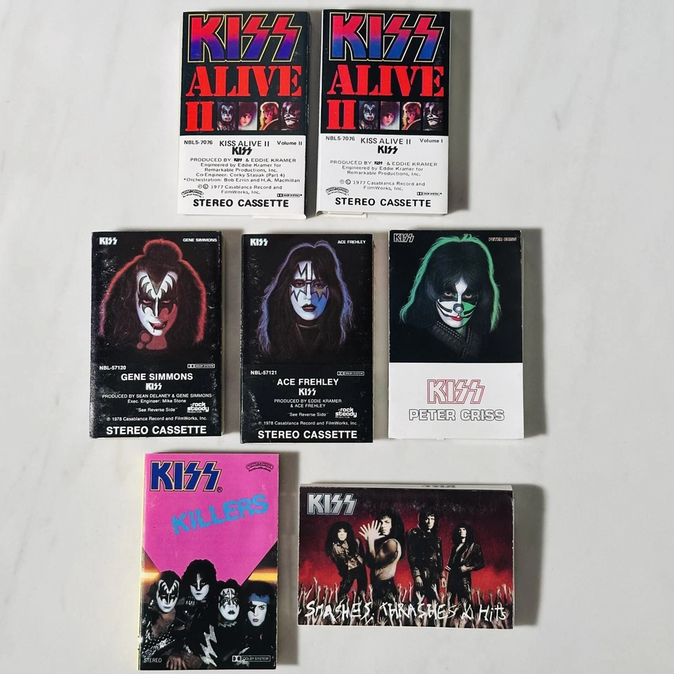 KISS - Cassette Lot of 7 - Solo Album Gene Ace Peter Killers  Alive II - Smashes - Image 1 of 4