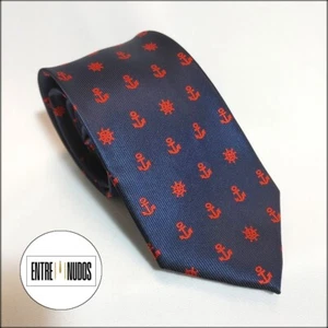CORBATA FONDO AZUL MARINO Y ANCLAS EN COLOR ROJO - Imagen 1 de 1