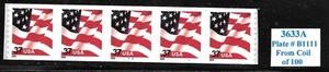 Scott #3633A--2003 37c Waving Flag PNC5 Plate #B1111, VF MNH Cat $12.50 - Picture 1 of 1