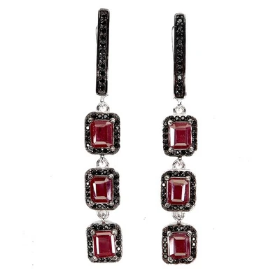 Black Friday Sterling Silver Earrings Octagon Ruby 5x4mm Spinel Natural Jewelry - Image 1 of 4