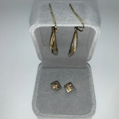 Pendientes de oro 925 y 9ct unidos 2x pares gotas y tachuelas con respaldo de mariposa  Foto 1 de 3