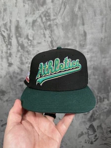Oakland Athletics Hat Cap Fitted Mens 7 3/8 Black Green MLB Baseball New Era - Picture 1 of 8