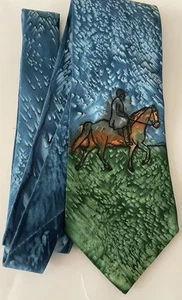 Silk Tie, Men’s, Javana, Horse & Rider, Grass / Sky Design - Picture 1 of 3