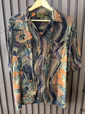 Camisa Robert Stock Signature 100% SEDA S/S Hombre Talla L Abstracto Floral Planta  Foto 1 de 4