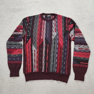 Vintage Montechiaro Sweater Mens 50 Red 3D Knit Textured Lightweight Wool Blend - Picture 1 of 12