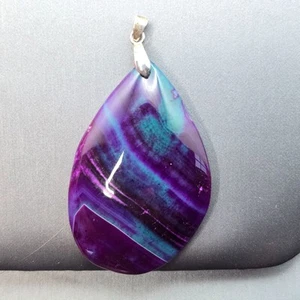 Multicolored Banded Onyx Agate Teardrop Pendant 52x35 mm Sterling Silver Bail - Picture 1 of 11