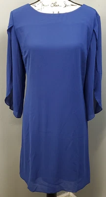Grace Karin Sheath Dress Womens Medium Blue Chiffon Lined Slit Sleeve Back Zip - Image 1 of 4
