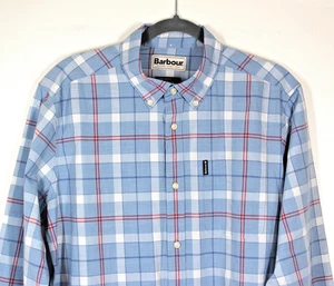 BARBOUR Men’s Blue-White-Red Checked Tartan Tailored Fit Shirt Size Medium VGC - Picture 1 of 19