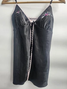 Y2K Victorias Secret XS Black W Pink Lace Embroidered Beads - Picture 1 of 7