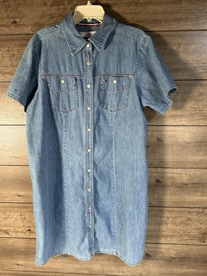 Tommy Hilfiger Woman Denim Snap Front Short Sleeved Dress With Chest Pockets - Image 1 of 4