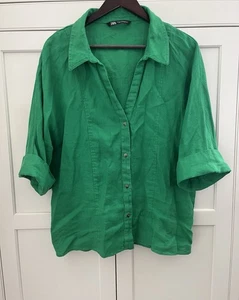 Zara button up kimono sleeve oversized boxy linen top shirt Sz.XS kelly green - Picture 1 of 7