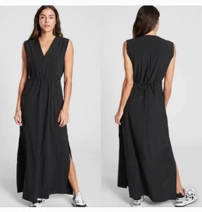 Athleta Marlow Maxi Dress Slerveless Lightweight Tie Front Black Size Small - Picture 1 of 16