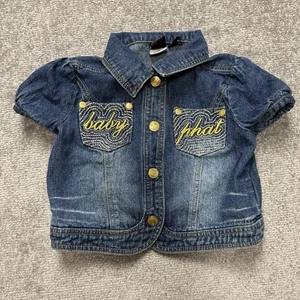 Vintage Y2K Baby Phat Kleinkind Säugling Mädchen Shirt blau Denim bestickt Katze 24M - Bild 1 von 4