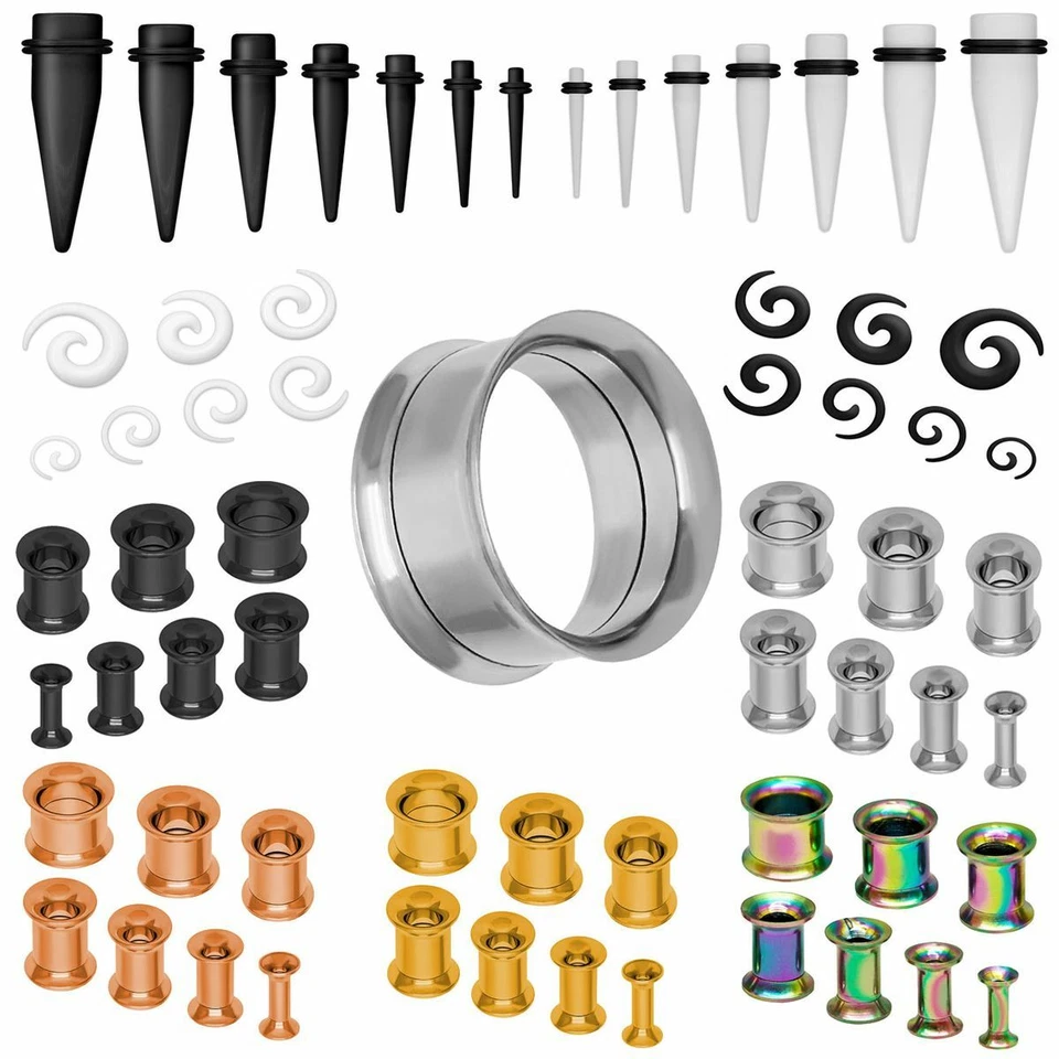 Set double flared Tunnel Dehner flesh Tunnelset Dehnset Plug schwarz silber rose - Bild 1 von 1