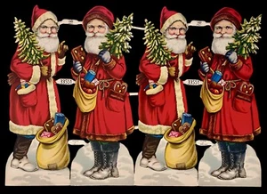 XXL PZB Oblaten Bogen 4 Weihnachtsmänner geprägt PZB 33551 Glanzbilder Germany - Bild 1 von 1