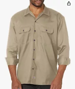 Camicia da lavoro uomo Dickies manica lunga kaki, taglia large vestibilità originale - Foto 1 di 11