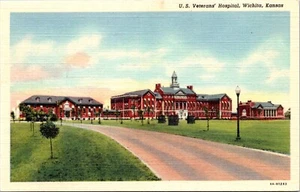 Postal de lino del Hospital de Veteranos de Estados Unidos Wichita Kansas - Imagen 1 de 2
