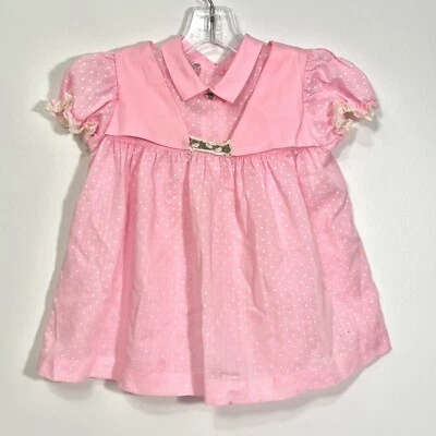 Mini Vestido Bebé Mundo Rosa Cuello Punto Suizo Chaleco Ojales Encaje Talla 6mo De Colección Foto 1 de 4