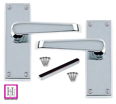 Chrome Victorian Straight Lever Latch Door Handles Pairs & Fittings Silver D17 - Image 1 of 4
