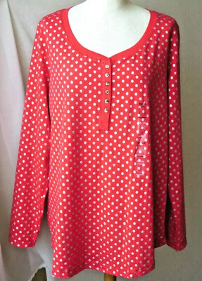 CACIQUC INTIMATES LONG SLV SLEEPWEAR 100% COTTON SHIRT RED/SILVER TOP 18/20 NEW - Image 1 of 4