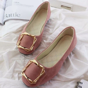 Womens Ballet Dolly Pumps Ladies Flat Solid Slip On Loafers Suede Shoes Size New - Picture 1 of 37