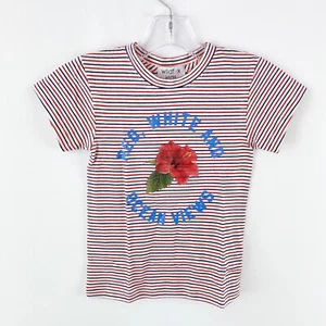 Camiseta Wildfox Niñas Niños Talla 6 Roja Blanca y Azul Rayas VISTAS AL MAR Nueva - Imagen 1 de 6